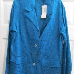 Chico's Deep Water Blue Blossum Blazer Jacket in Chico's Size 1. WITH TAGS.